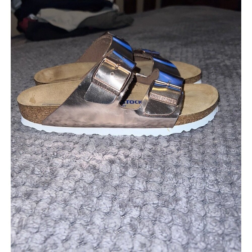 BIRKENSTOCK Arizona Flats Metallic Copper White Everyday Slides Size 38/7 - Picture 3 of 11